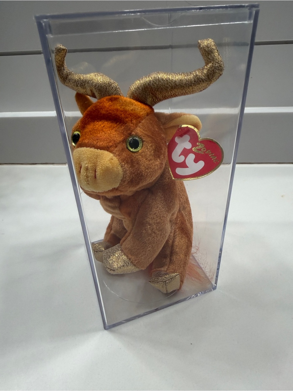 Ty Beanie Baby Zodiac “OX” Plush Mythical Horned Deer - Brown with Gold Accents